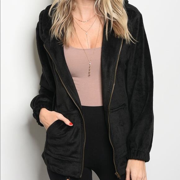 Hooded Fleece Jacket Black - Picture 2 of 5